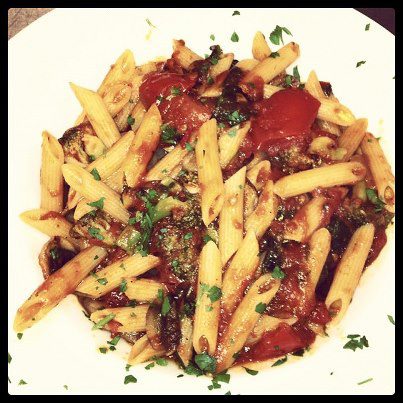 Vegan Pasta Primavera in Marinara Sauce.  Photo Credit:  Portofino's