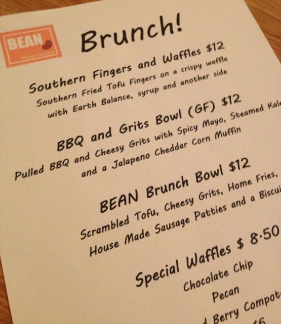 Bean Brunch Menu (Photo Credit:  Bean Vegan Cuisine)
