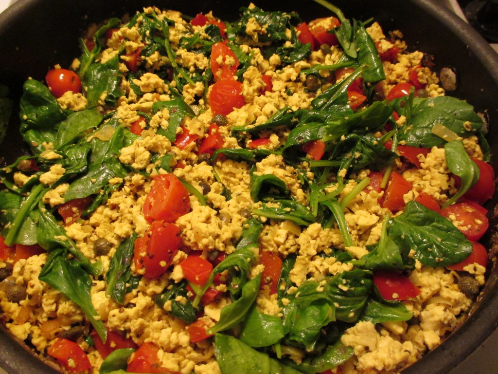 italian tofu scramble in pan