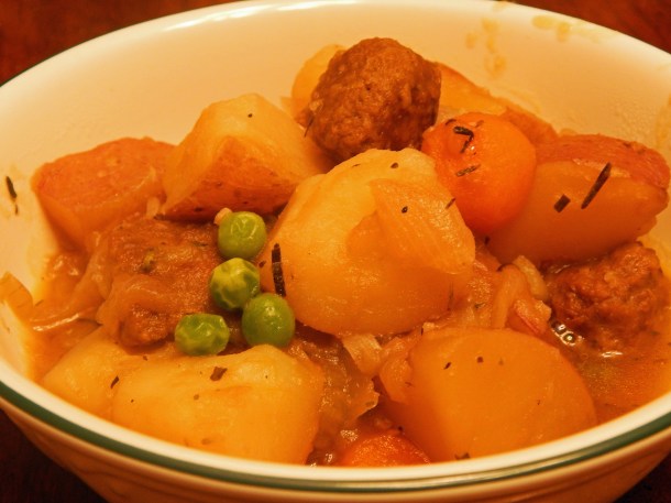 vegan beef stew close up