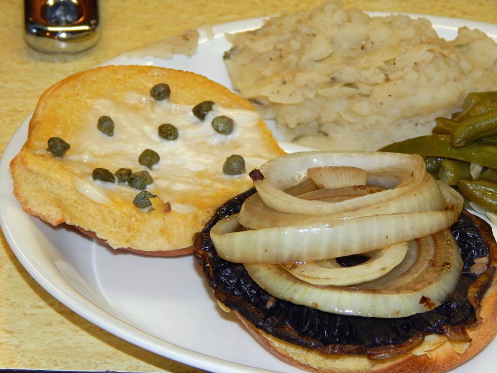 Portobello Mushroom Burger Partially Assembled