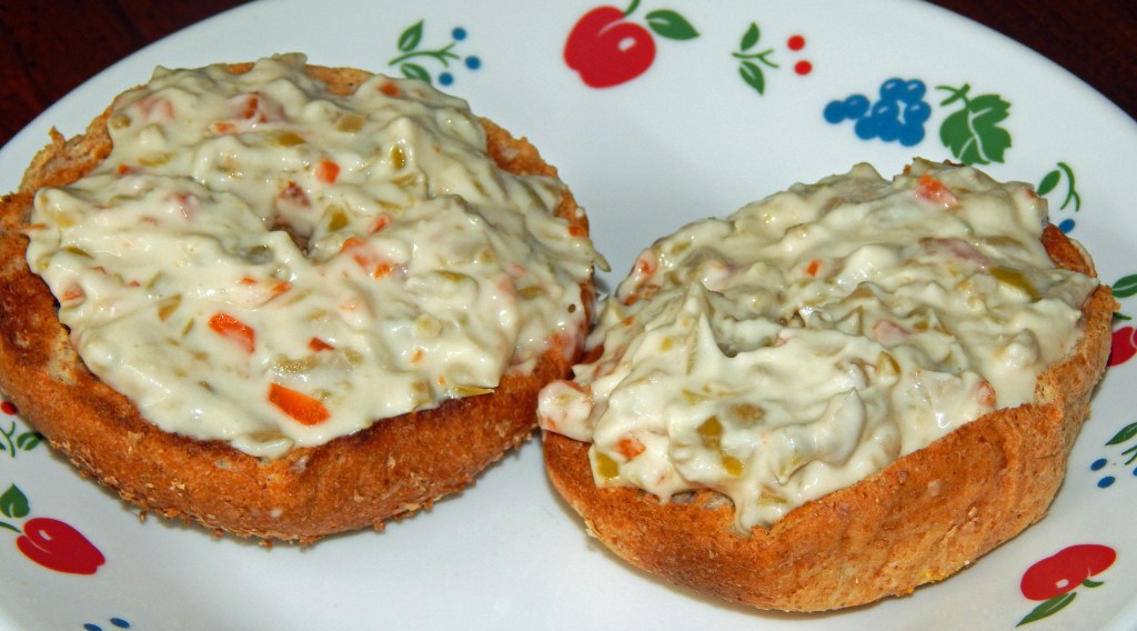 Green Olive Cream Cheese Bagel