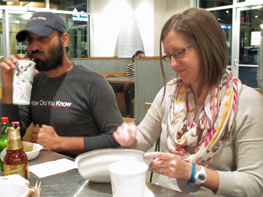 Sarah and Amrik enjoying sofritas