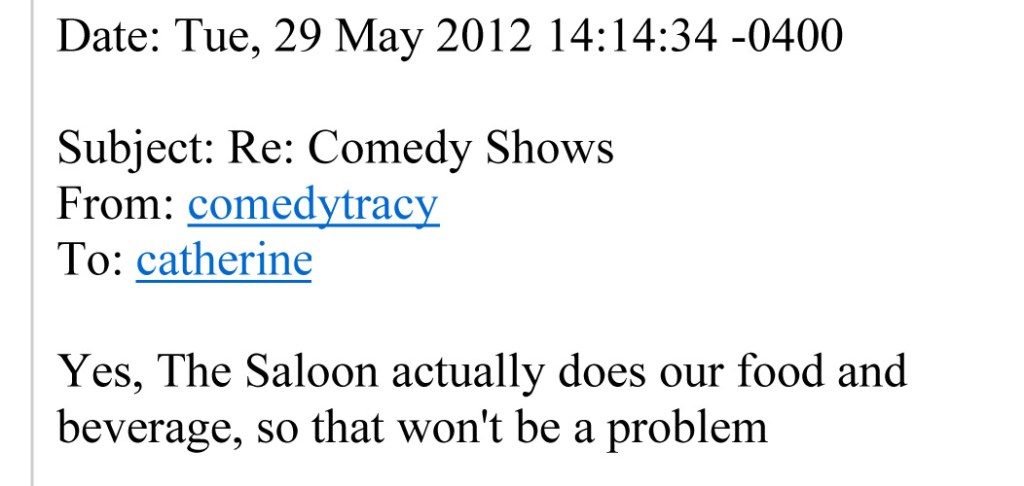 Email from Tracy at Comedy Zone