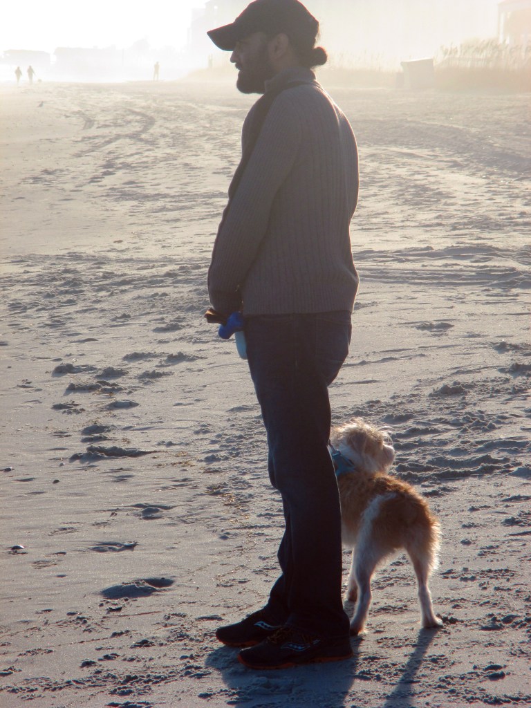 Scruffy and Papa on beach