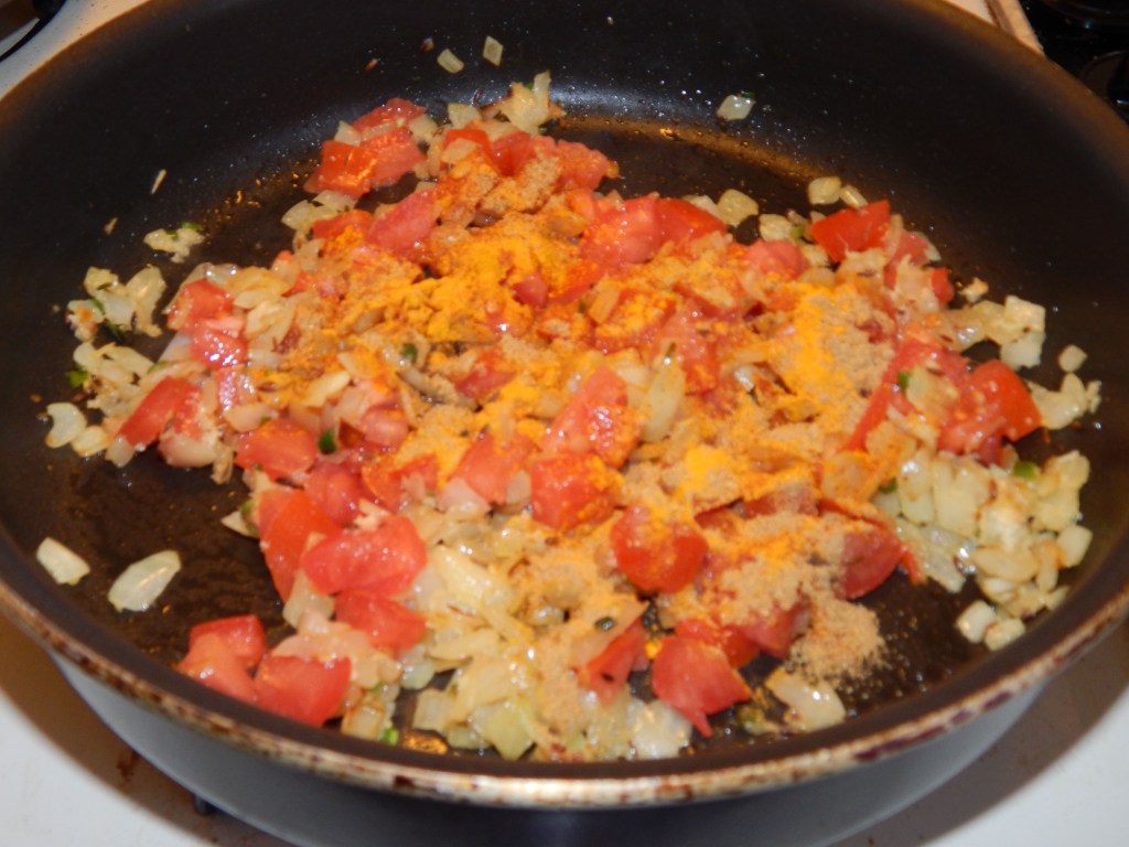 Onions Peppers Tomatoes Spices for Bhindi Bhaji