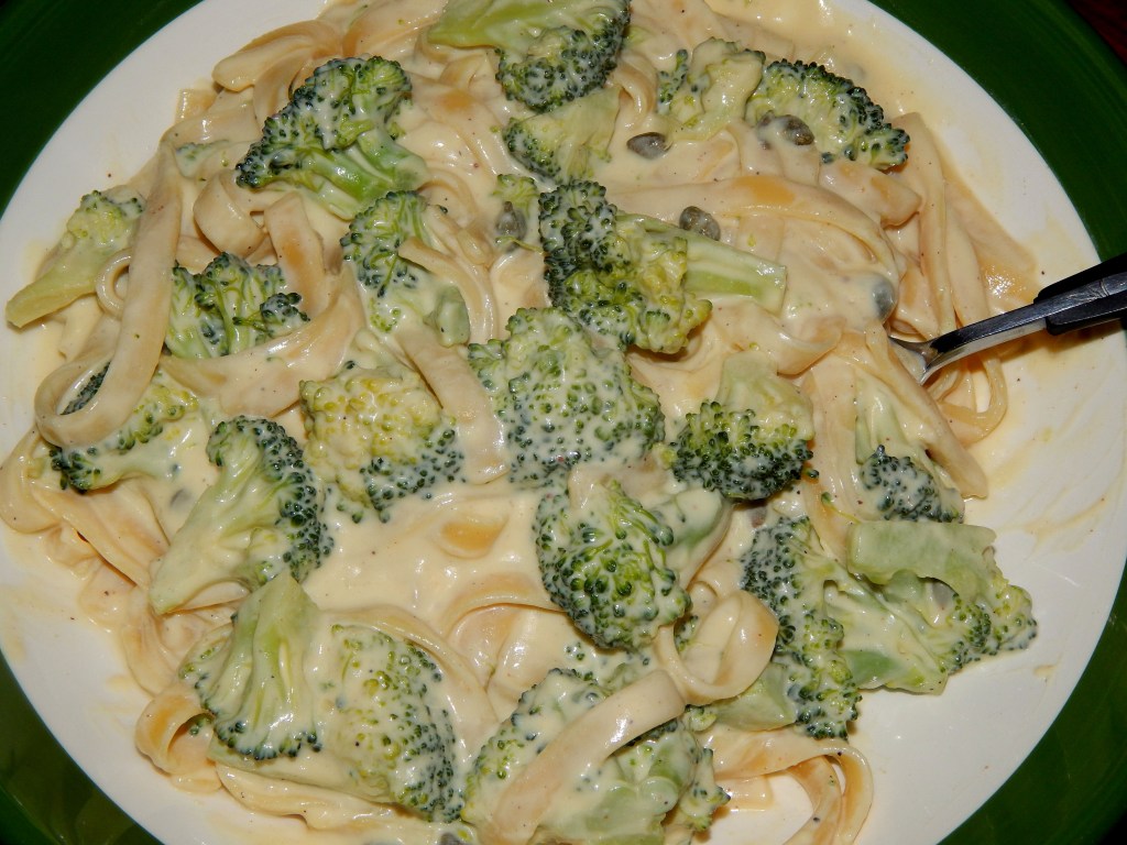 Fettucine Alfredo with Broccoli and Capers