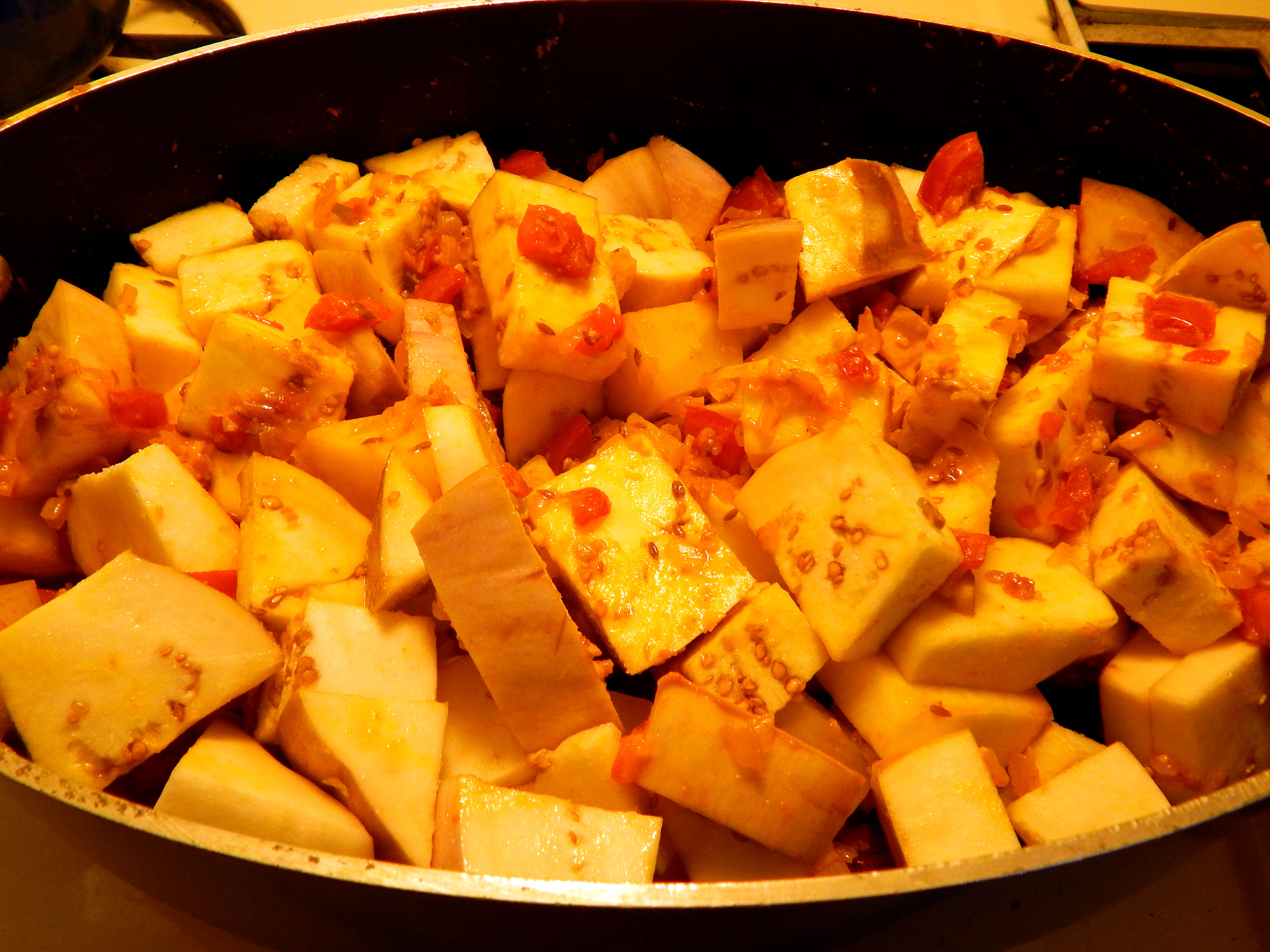 Baingan Aloo Potatoes and Eggplant Uncooked
