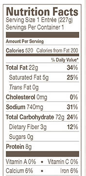 Amy's Mac and Cheeze Nutrtion Info