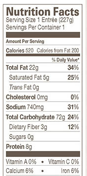 Amy's Mac and Cheeze Nutrtion Info