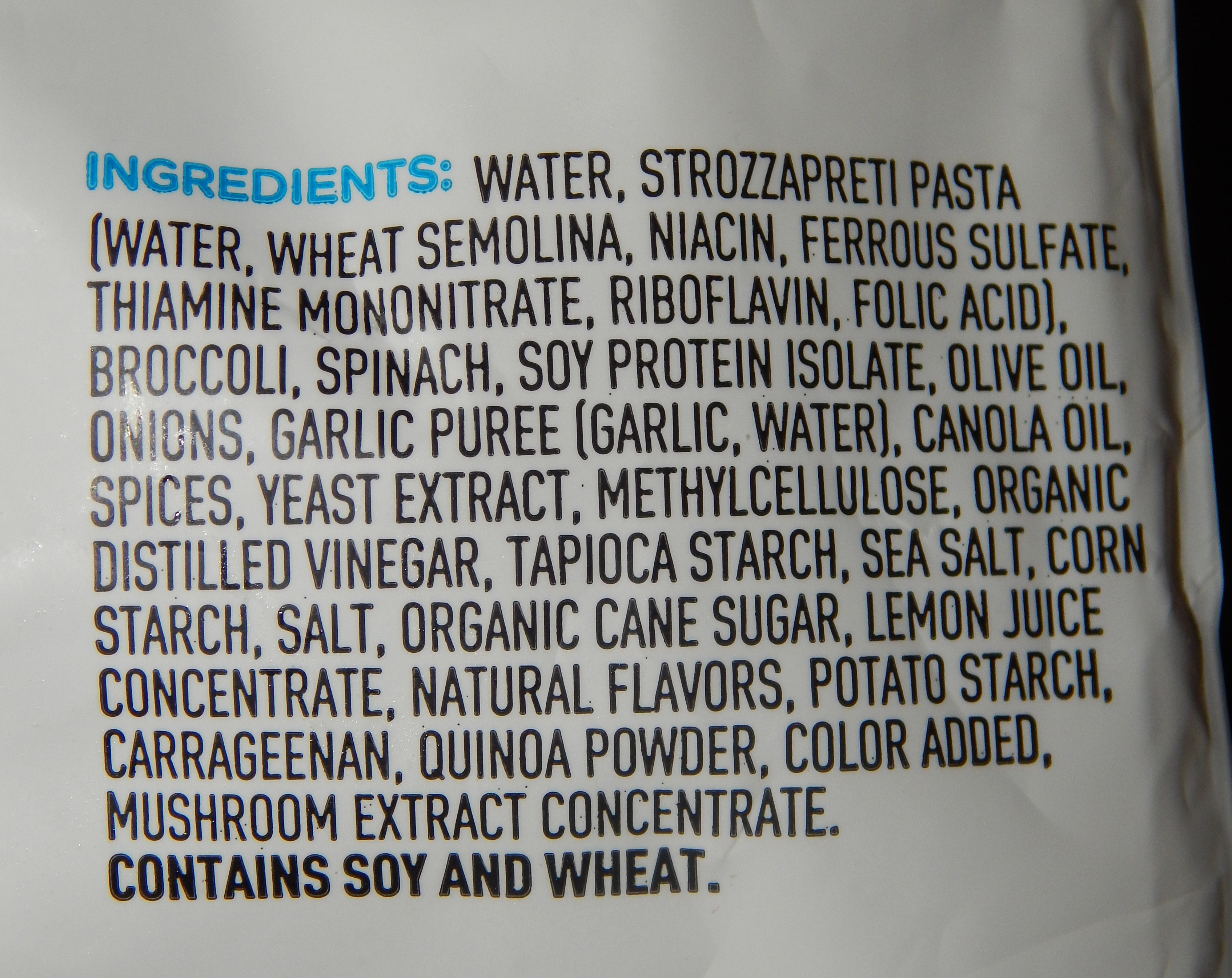 Gardein Chick'n Florentine Ingredients